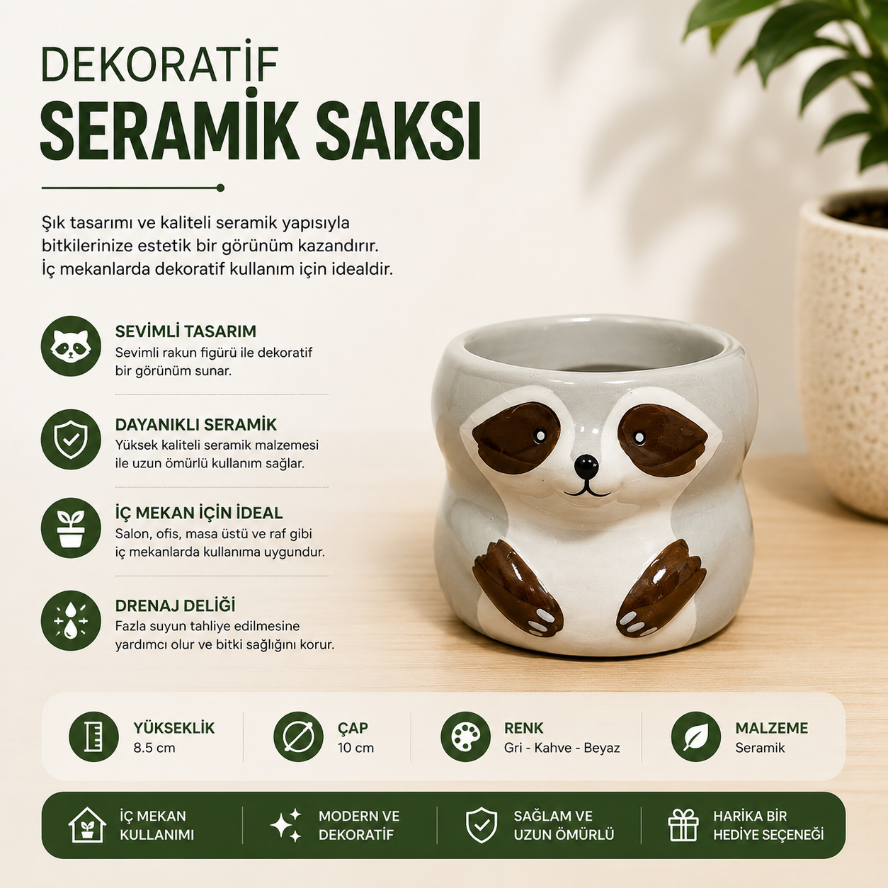 ChatGPT Image 2 Tem 2026 22_57_14 Rakun Figürlü Seramik Saksı - Görsel 1