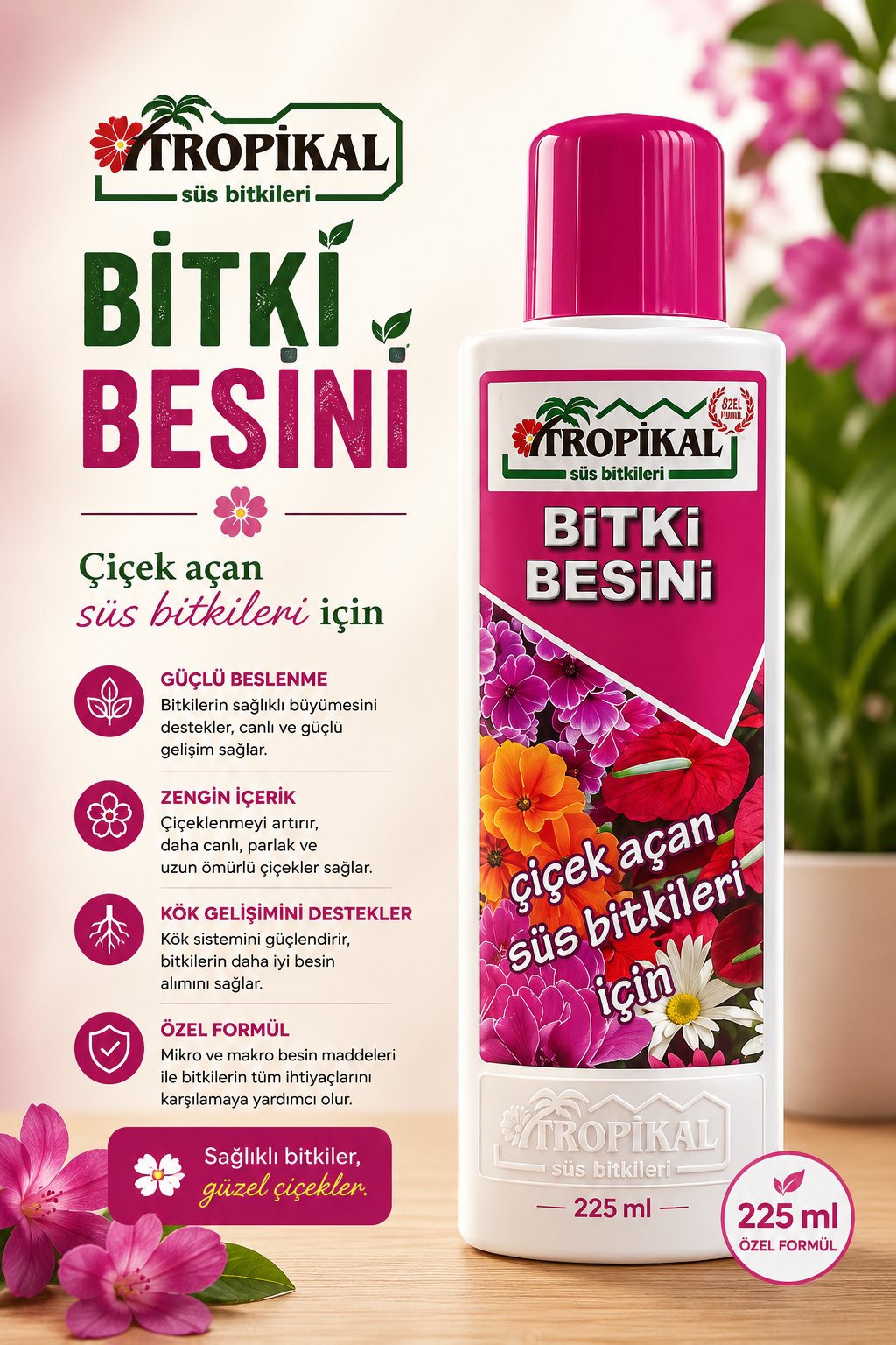 ChatGPT Image 2 Tem 2026 23_51_18 Tropikal Çiçekli Bitkiler İçin Bitki Besini (225 ml) - Görsel 1