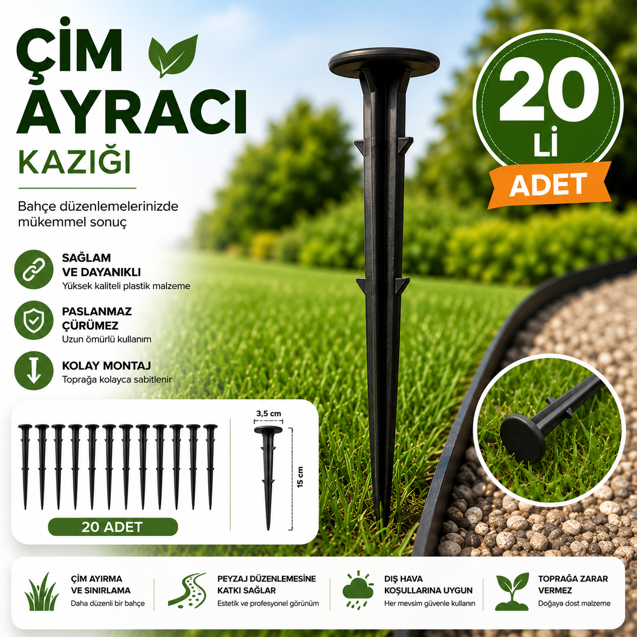 kazık20li 20'li Çim Ayracı Sabitleme Kazığı – 15 cm - Görsel 1