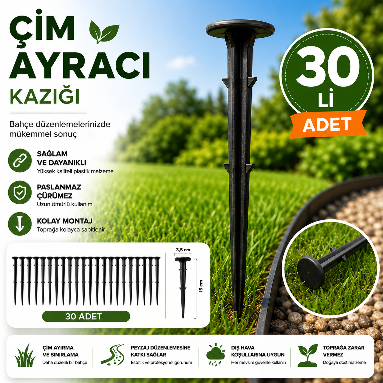 kazık30lu 30'lu Çim Ayracı Sabitleme Kazığı – 15 cm - Görsel 1