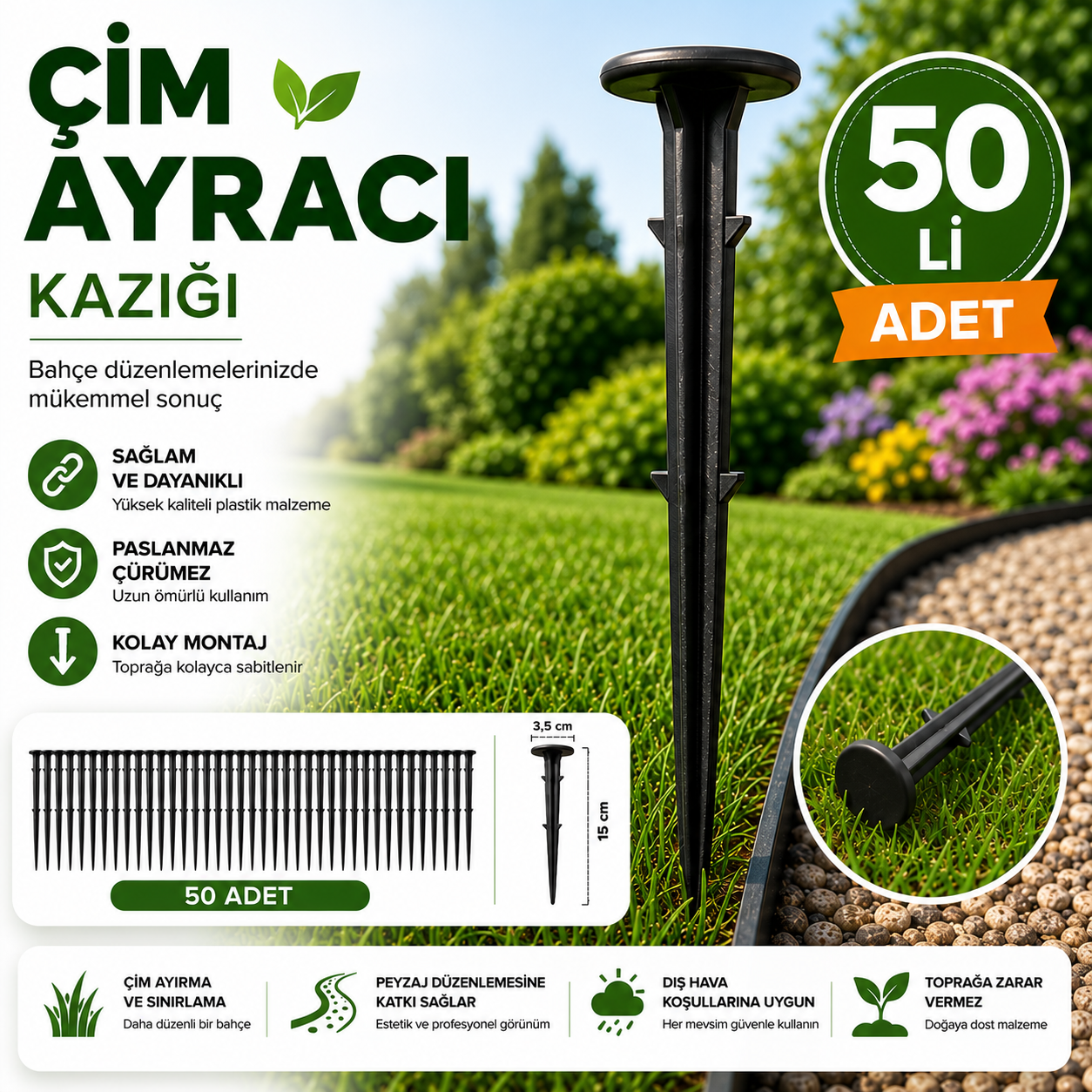 kazık50 li 50'li Çim Ayracı Sabitleme Kazığı – 15 cm - Görsel 1